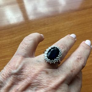 Faux sapphire & diamond ring - size 7